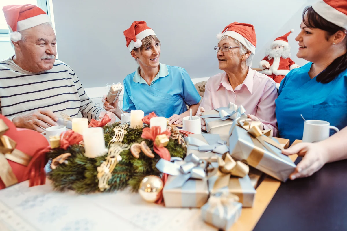 older adults gathering gifts