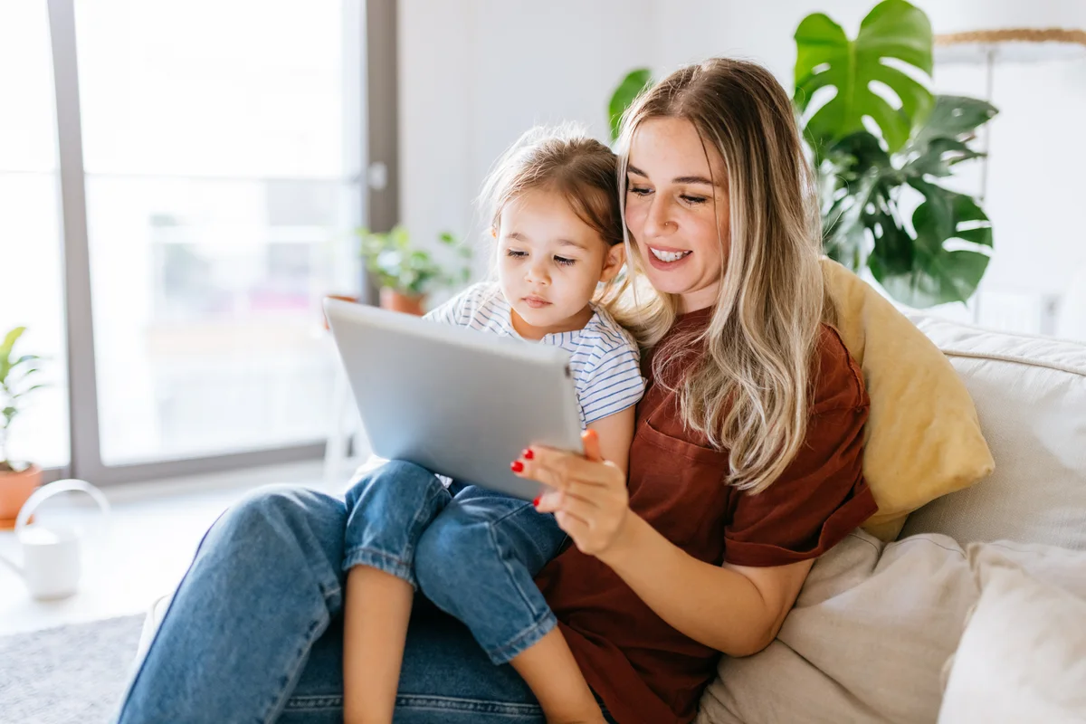 mom and child watching show