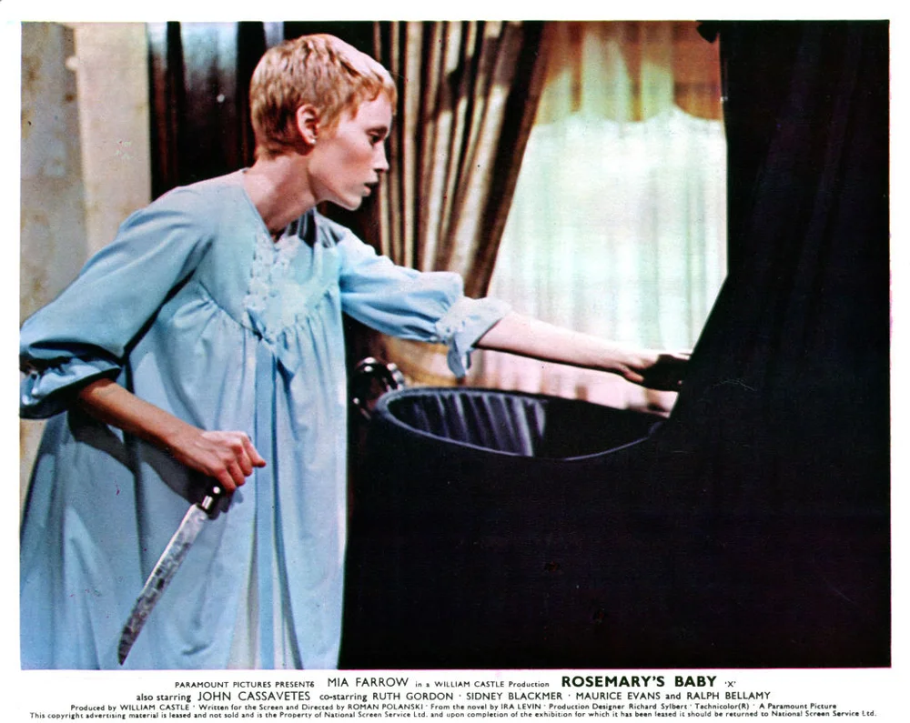 Mia Farrow clutches a knife in a scene from the film 'Rosemary's Baby', 1968. (Photo by Paramount/Getty Images)