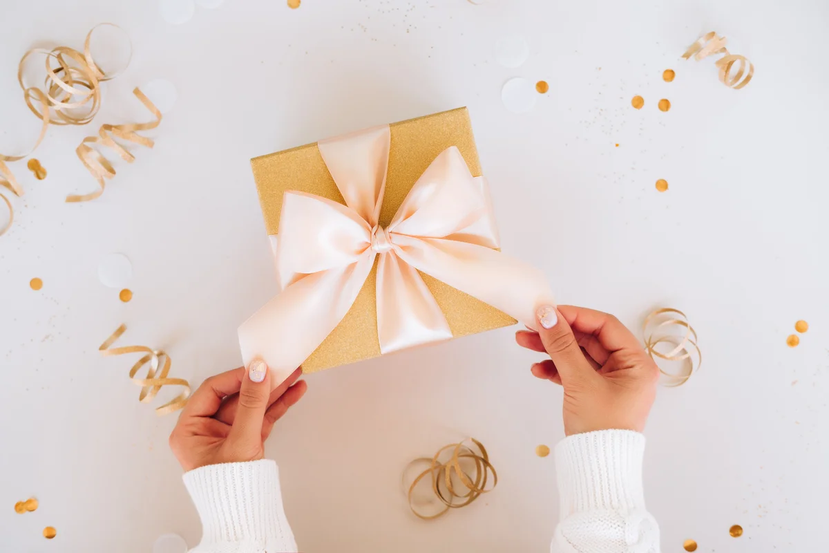 gift wrapped in gold paper