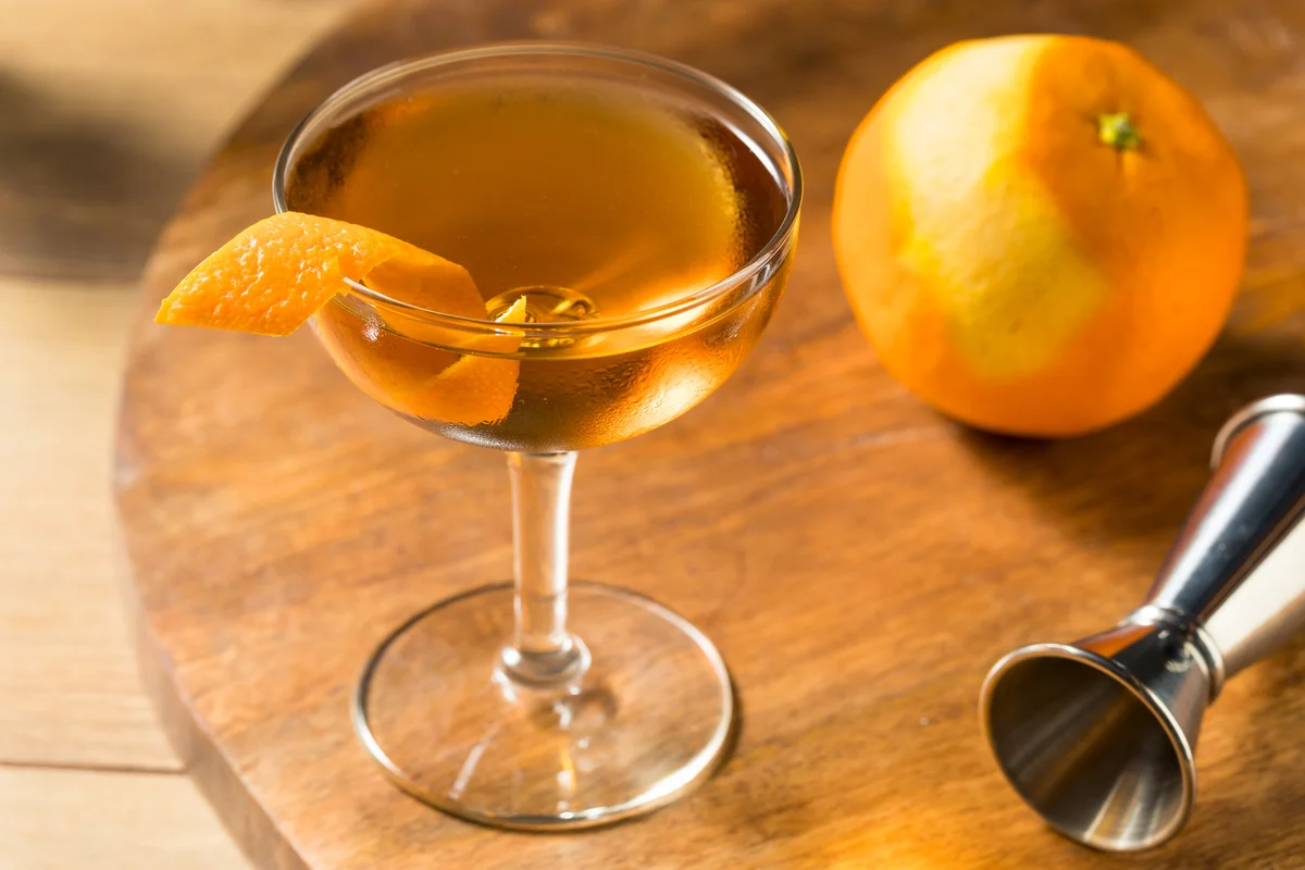 Boozy Classic Hanky Panky Cocktail with Gin and an Orange Garnish