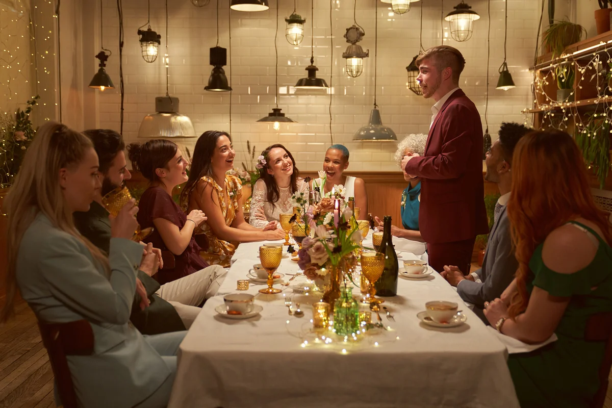 Friends having dinner party