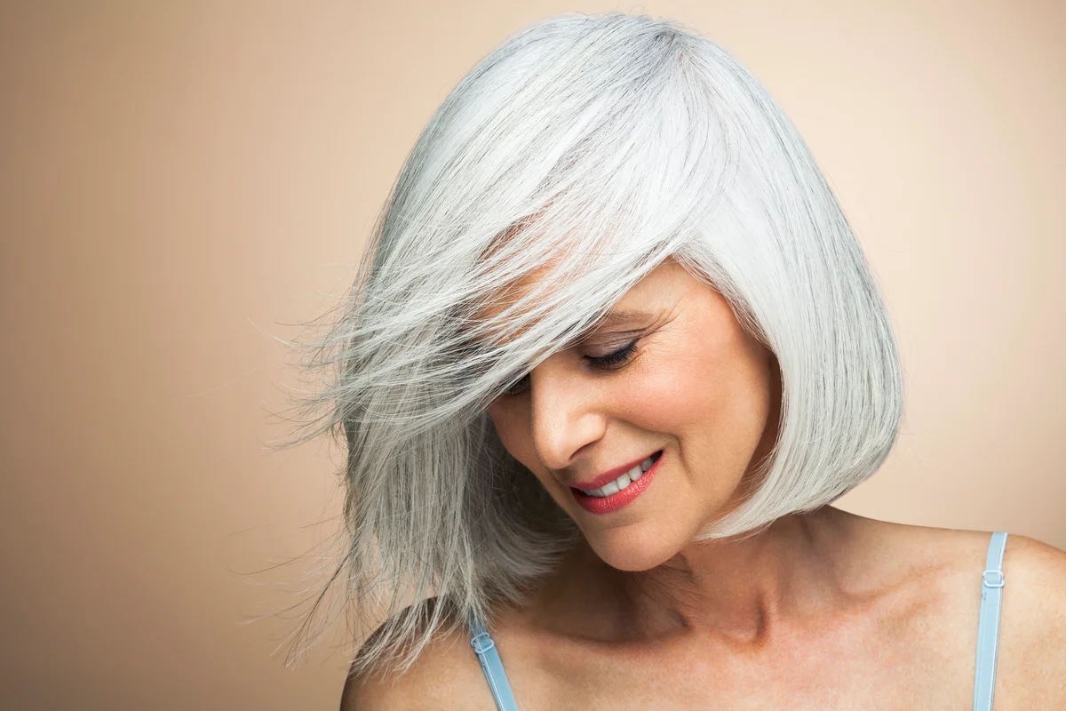 Woman with short grey bob