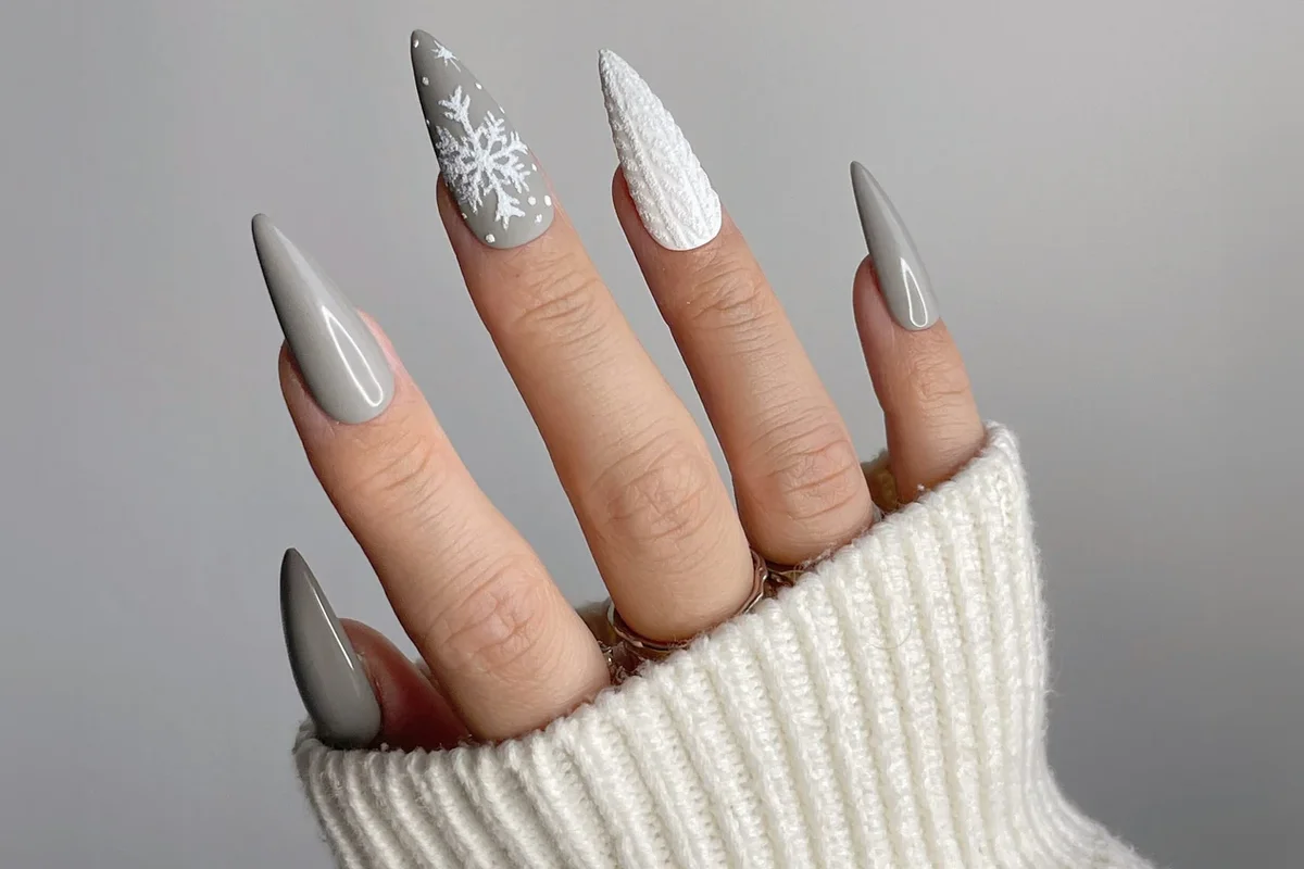 Grey Snowy Press On Nails