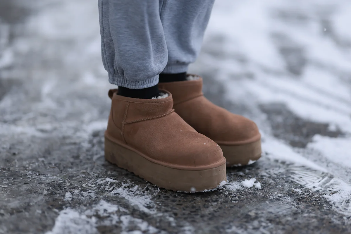 UGG brown platform suede leather boots