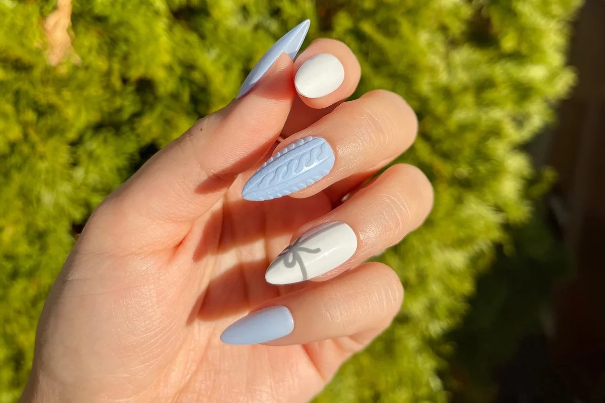 Pale Blue Sweater Nails