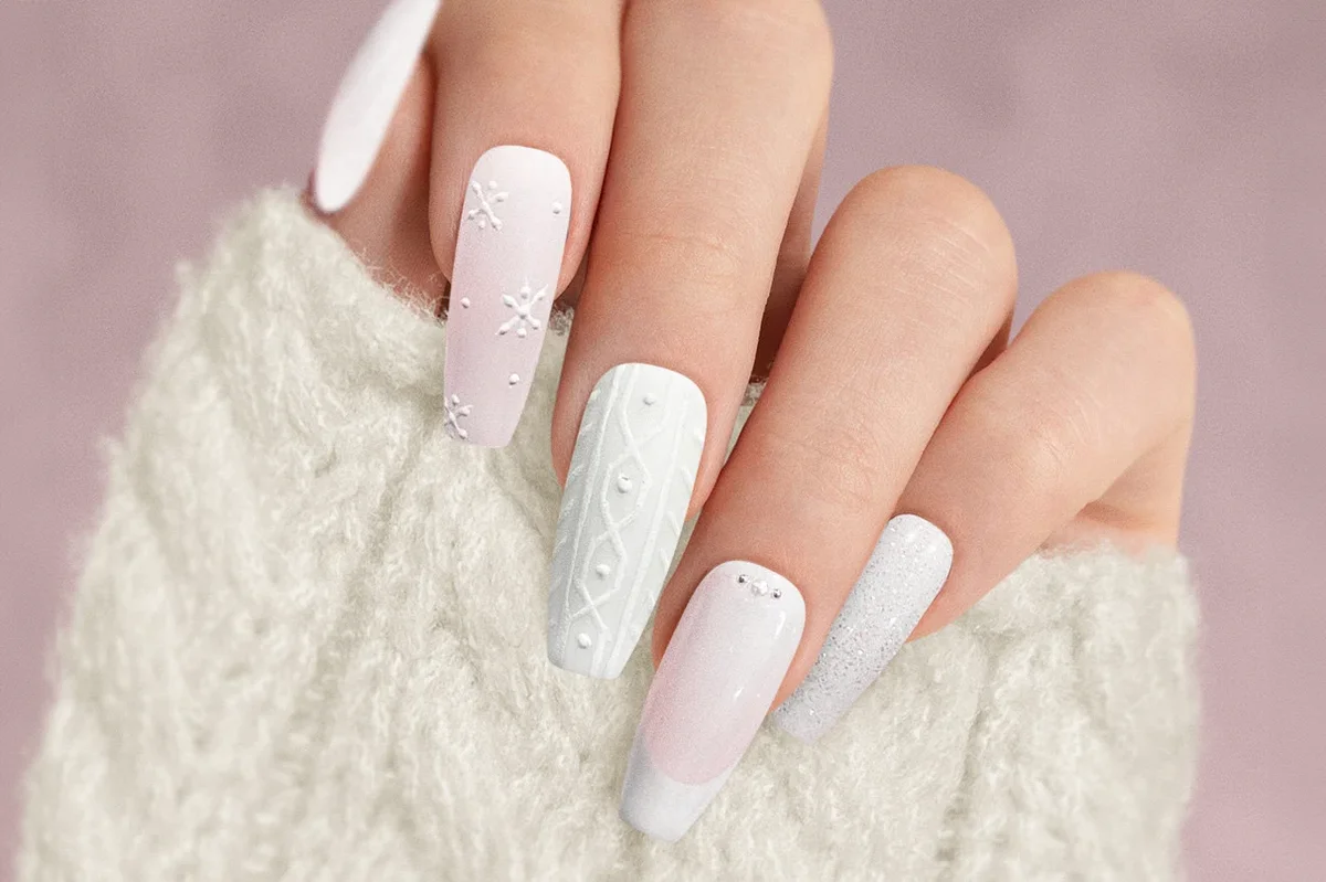 Classy White Sweater Christmas Nails