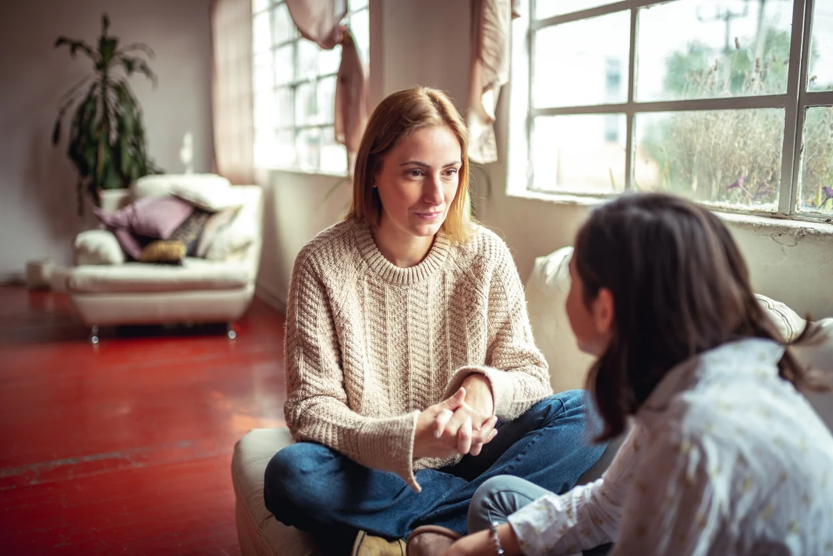 two women talking