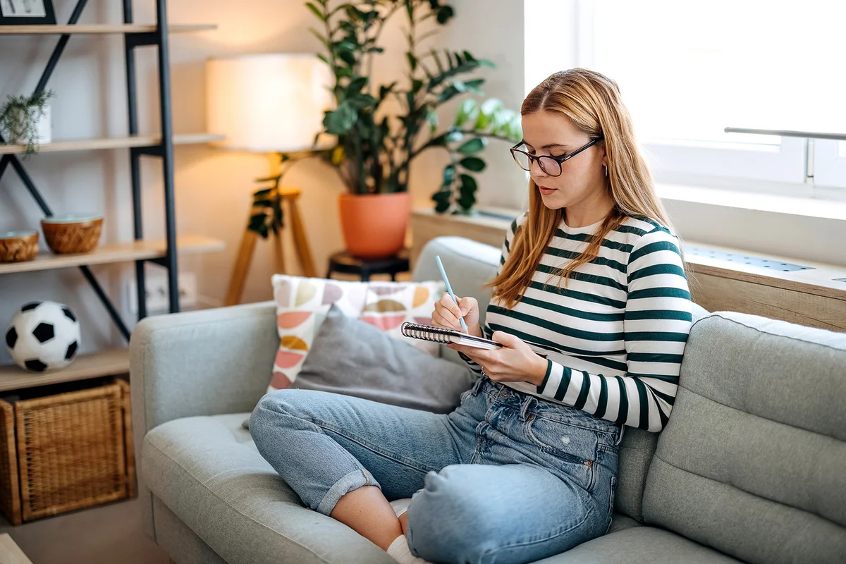 Woman spends her free time at home