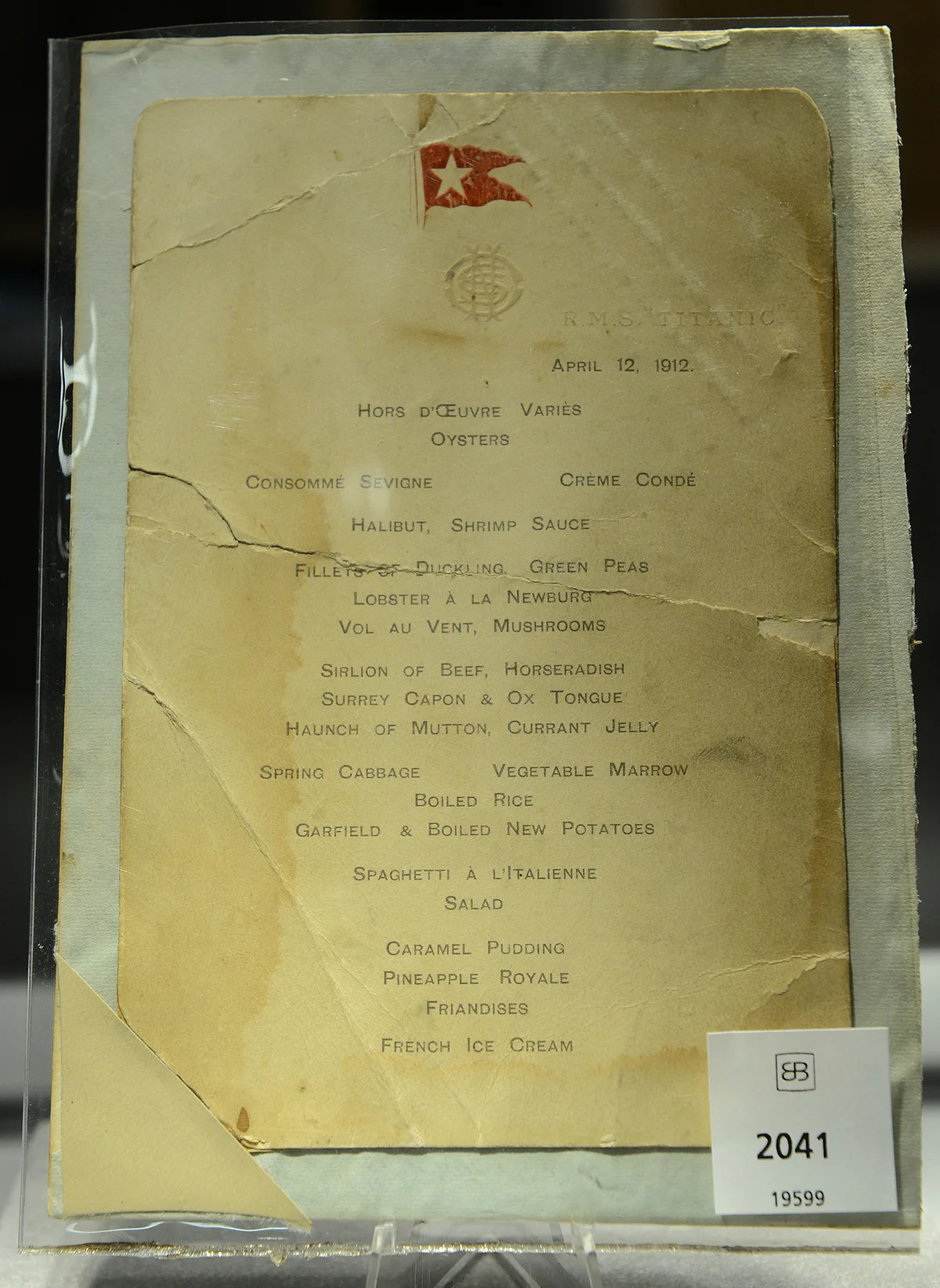 A first class dinner menu from onboard the Titanic