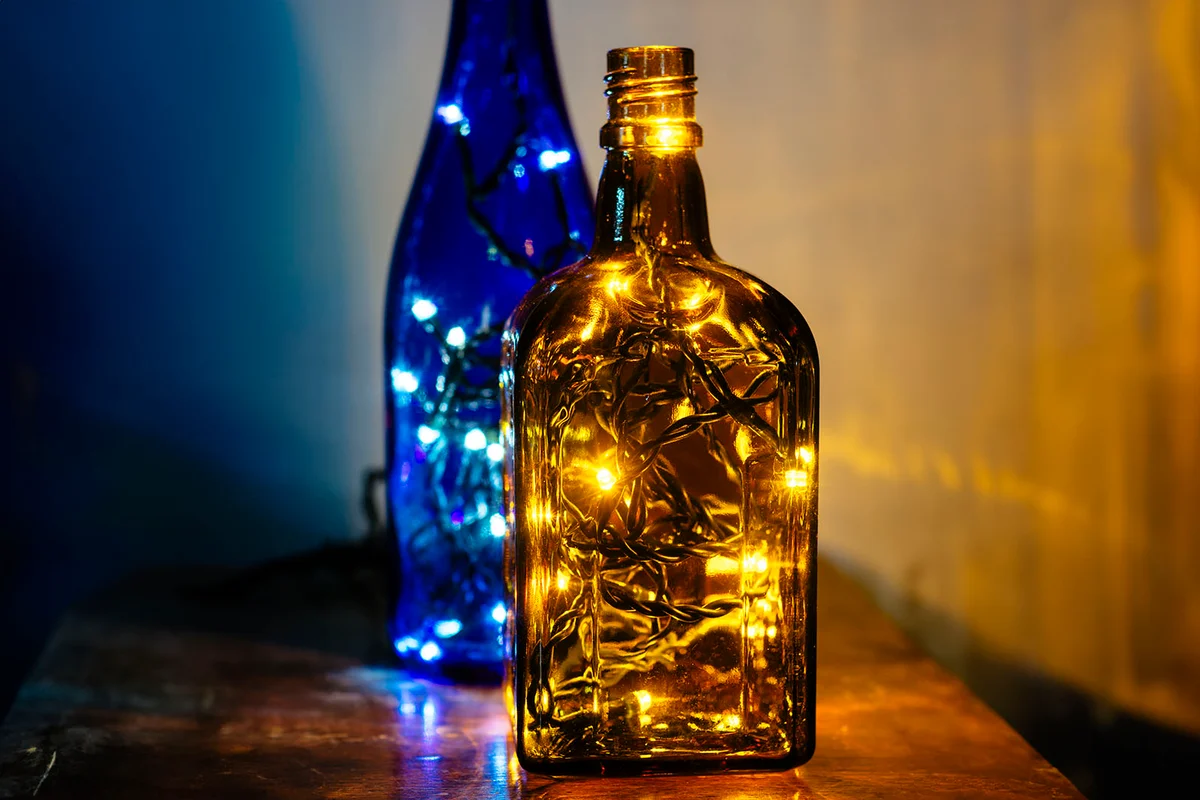 Christmas LED lights in bottles