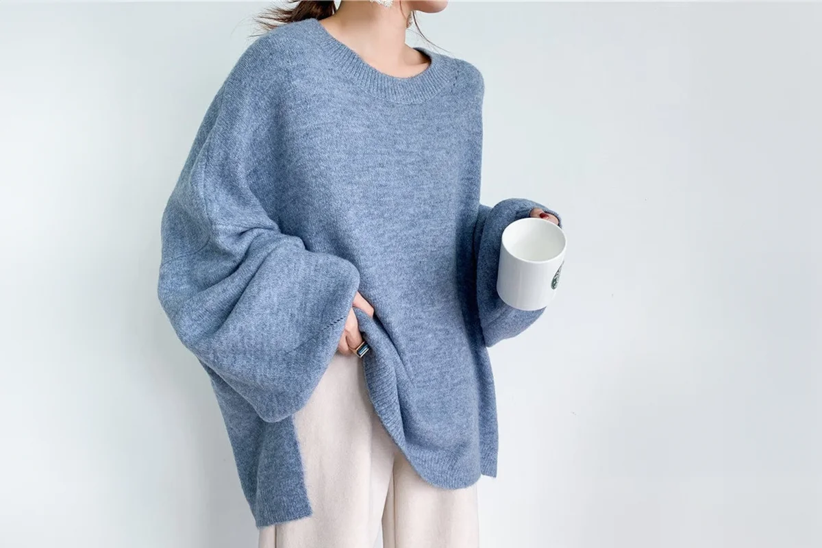 Oversize sweater, loose long sleeve wool sweater