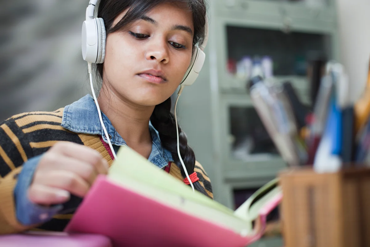 student with headphones