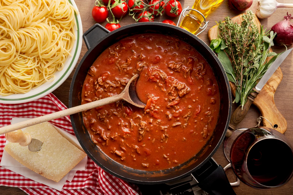 bolognese sauce in a pot