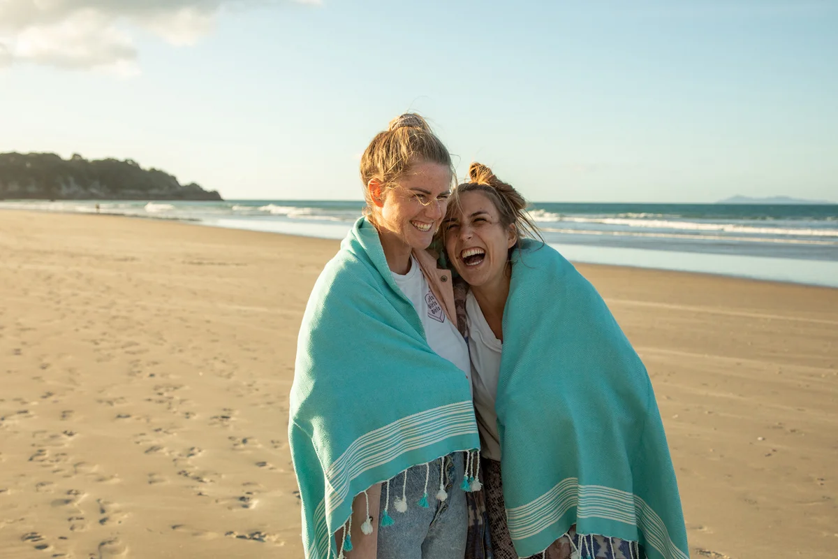Friends walking on the beach