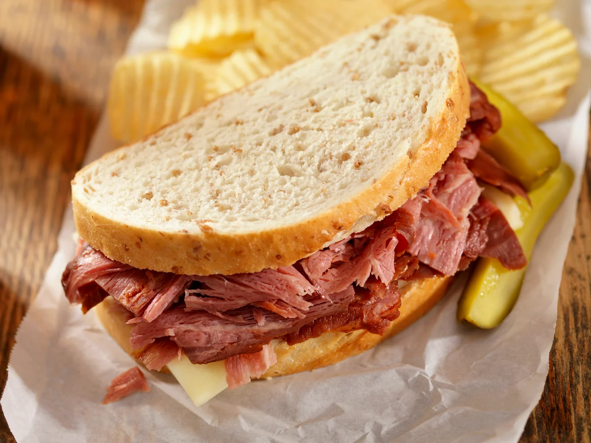 sandwich, chips, and a pickle