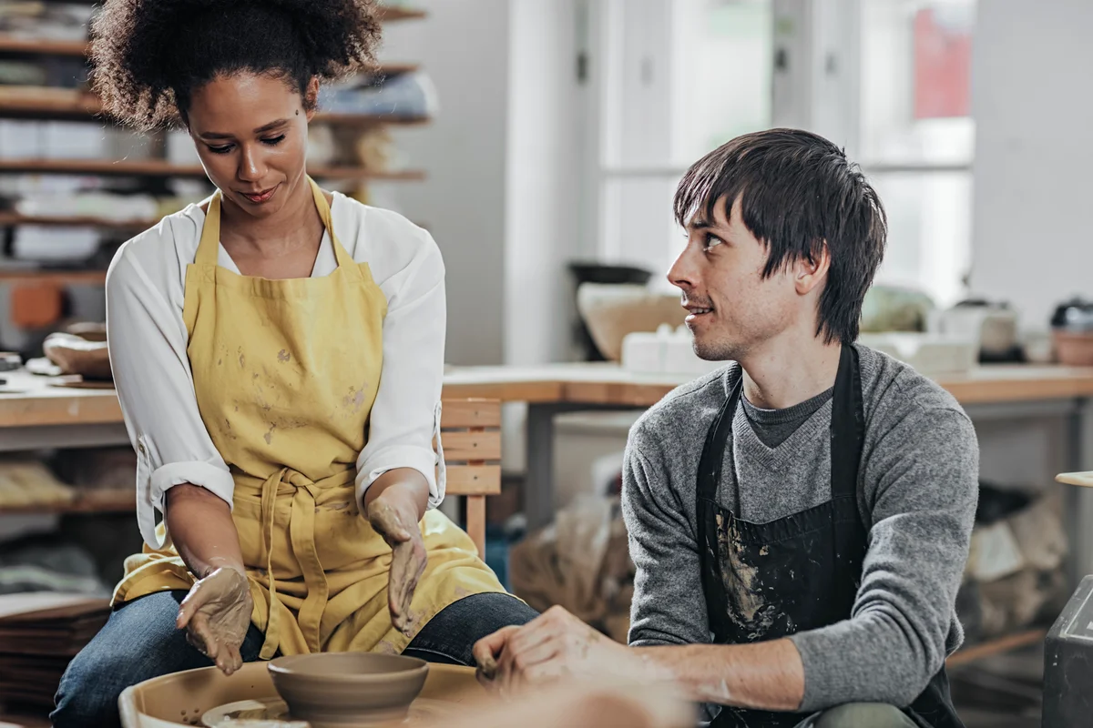 Couple in pottery class