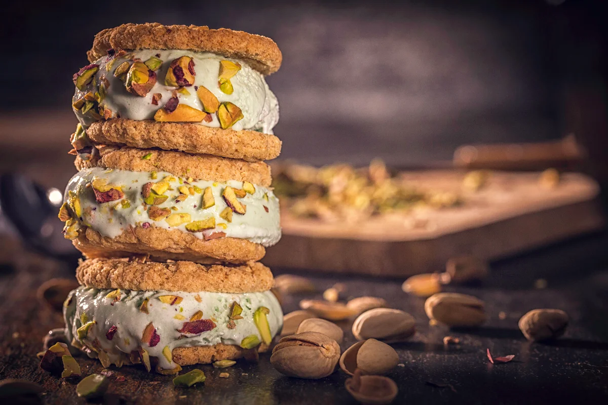 Homemade Pistachio Ice Cream Sandwich