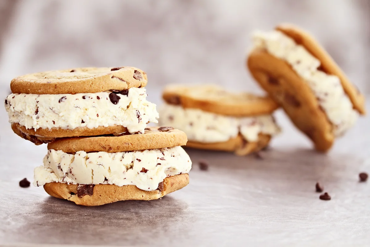 Chocolate chip ice cream cookies sandwiches
