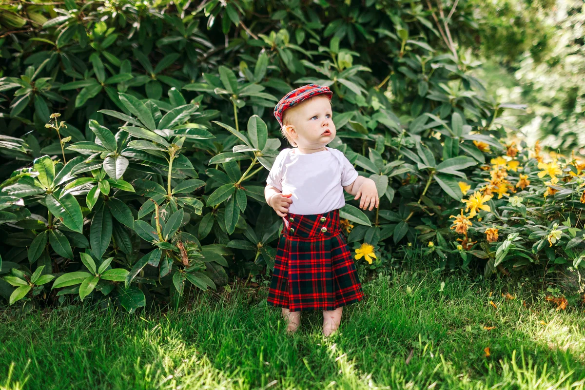 Scottish baby boy wearing a kilt