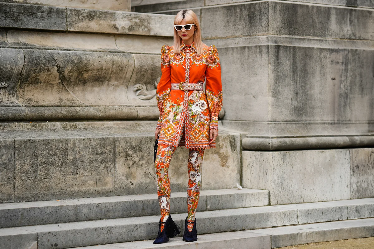 silk jacket , matching orange with white and green flower print pattern legging pants