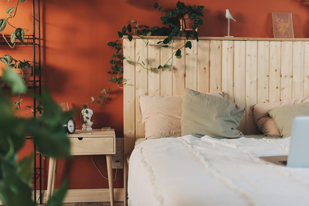 Plants climbing on headboard