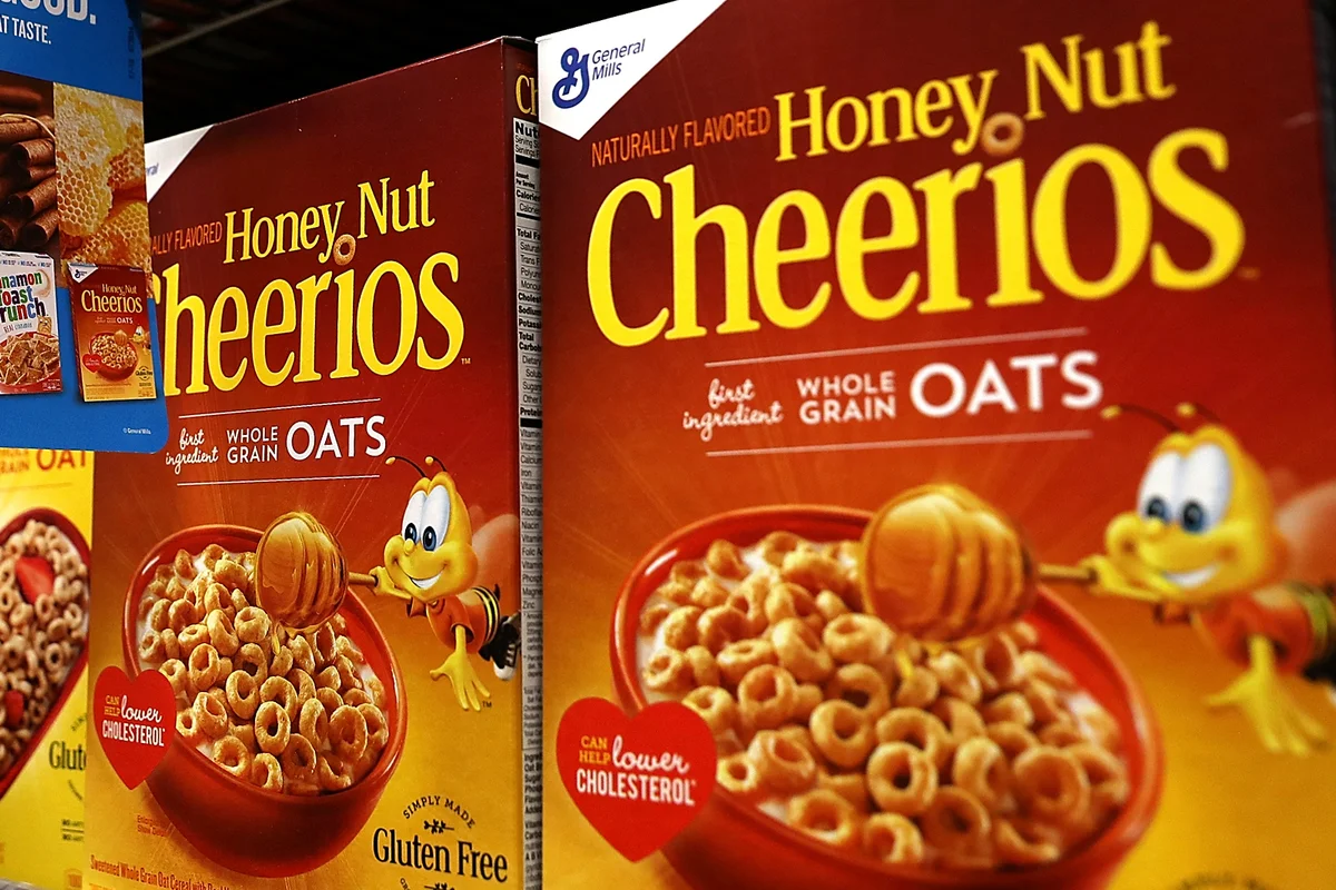 Boxes of General Mills' Honey Nut Cheerios are displayed at Market