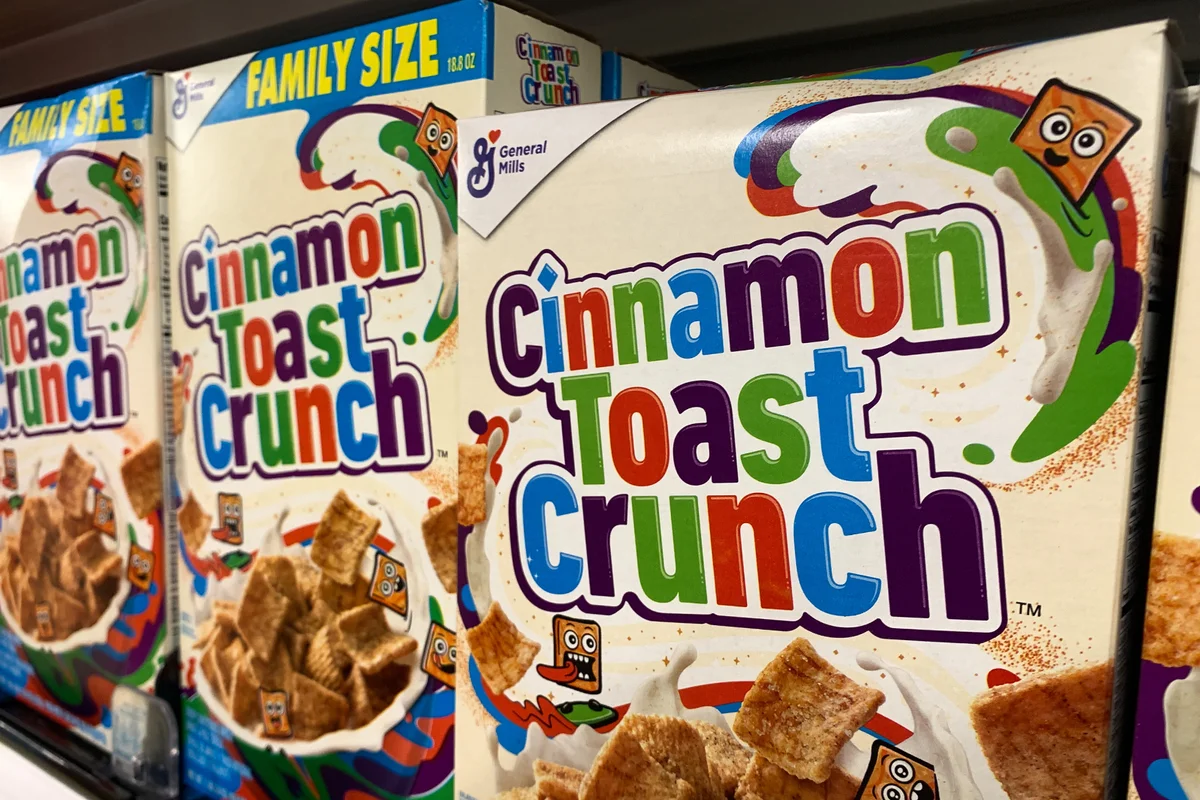 Cinnamon Toast Crunch packaging are seen in a shop in Chicago