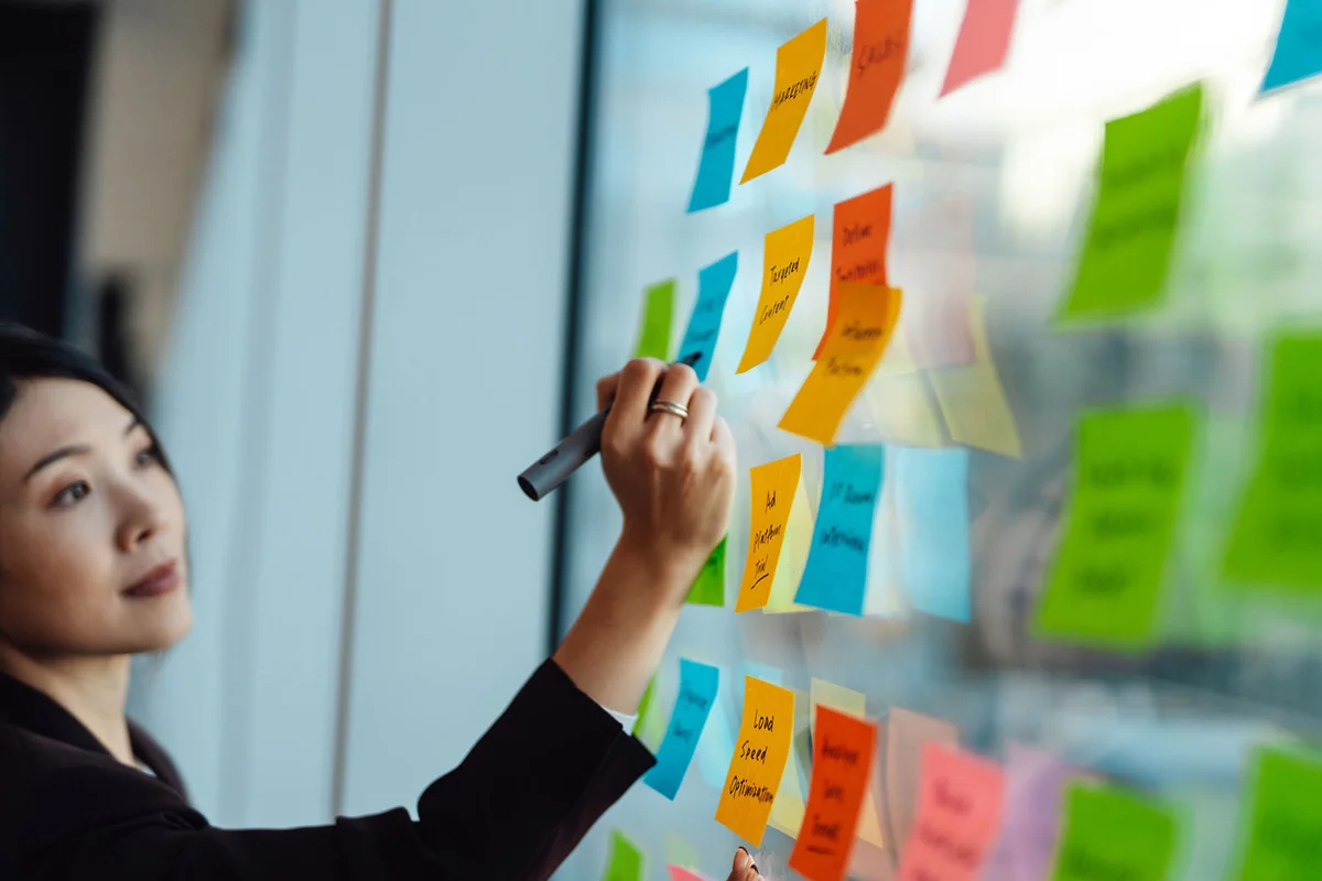 businesswoman brainstorming strategy and new ideas
