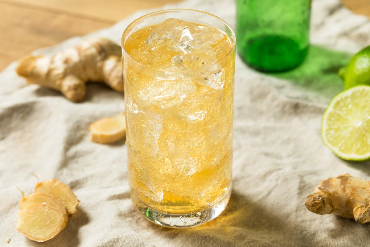 Refreshing Cold Ginger Beer with Ice and Lime
