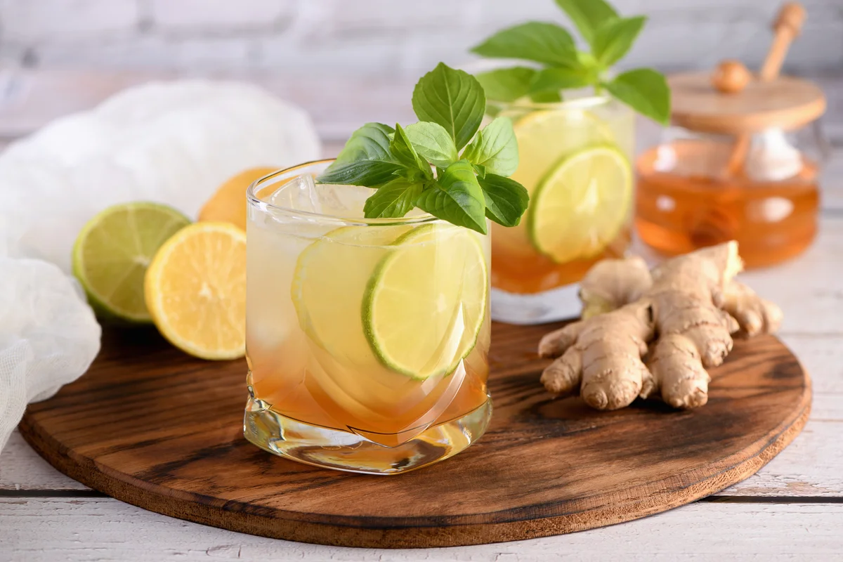 Honey ginger lemonade with a touch of basil flavor