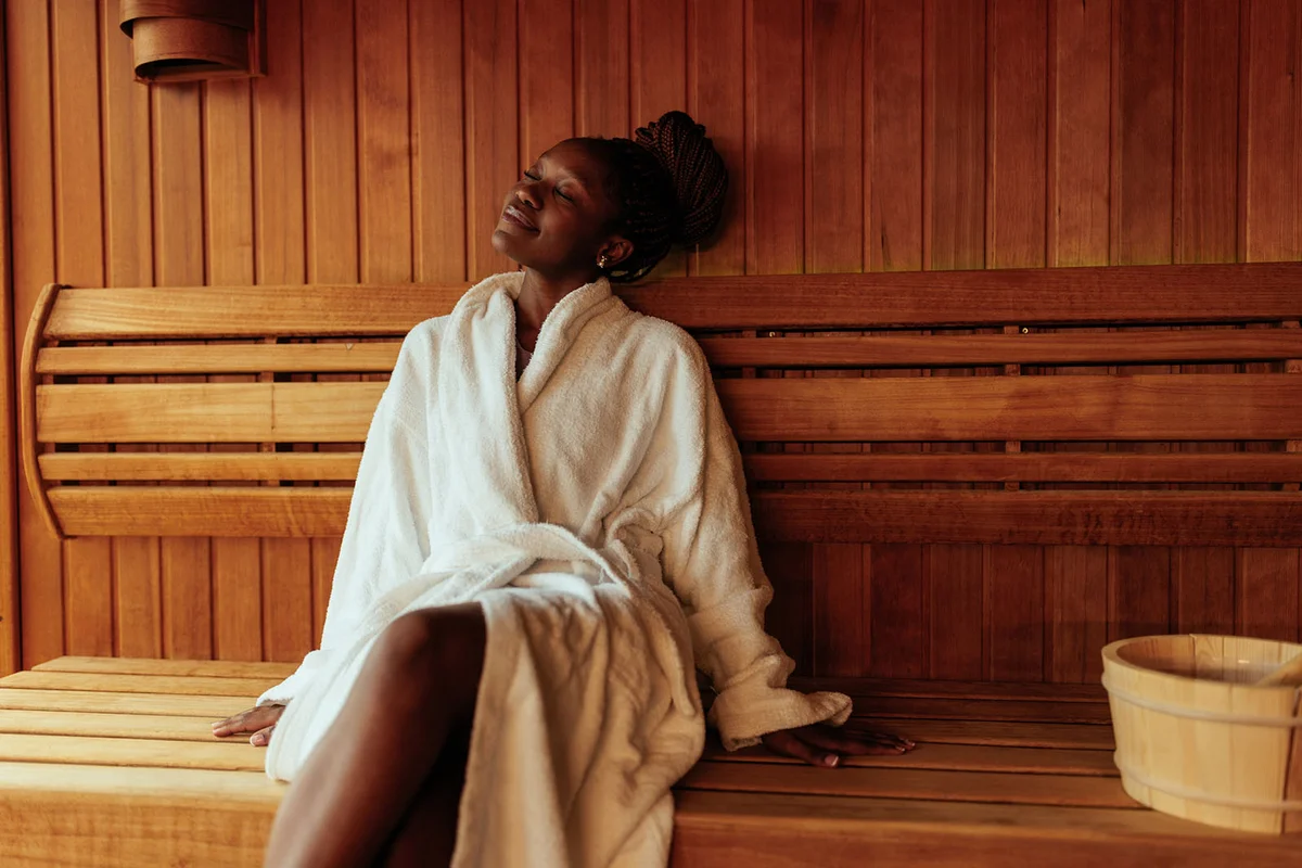 woman enjoying in sauna