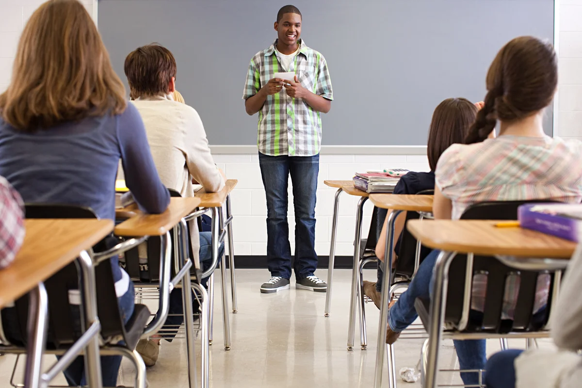 student speaking