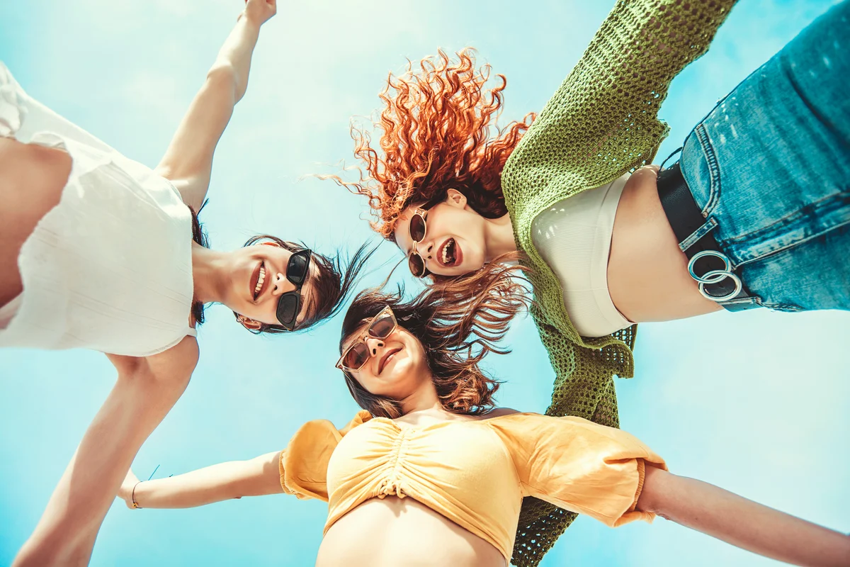 Three girlfriends having fun