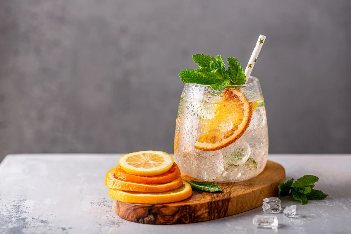 drink with a mint garnish