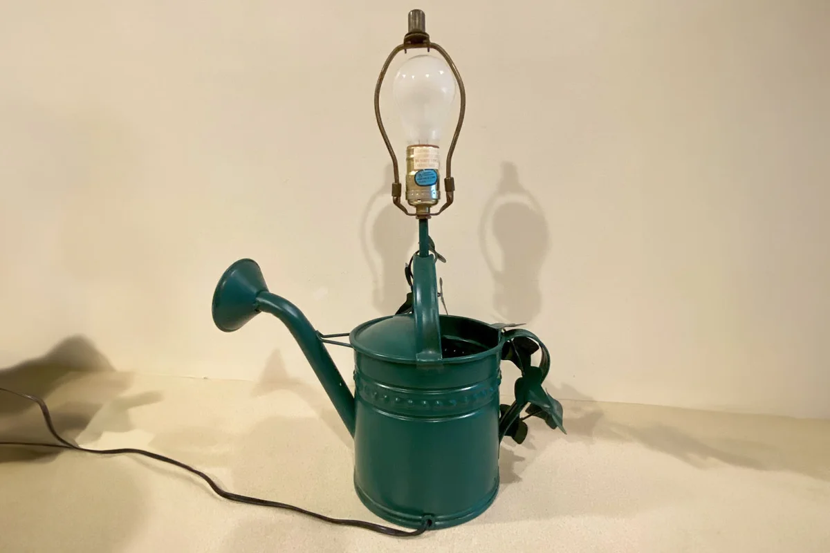 Watering Can Green Metal Accent Lamp