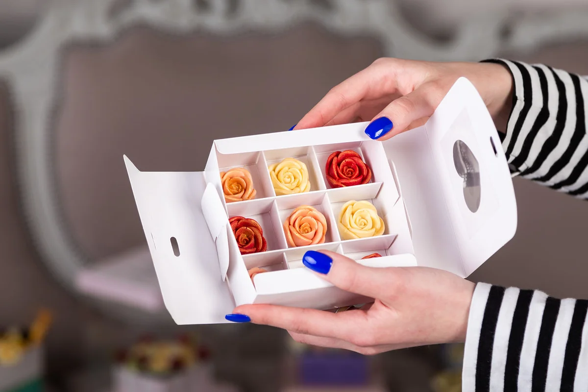 box with chocolate roses