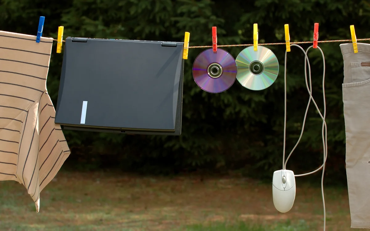 discs hanging on a drying line