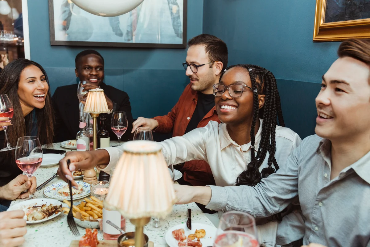 group of friends at dinner