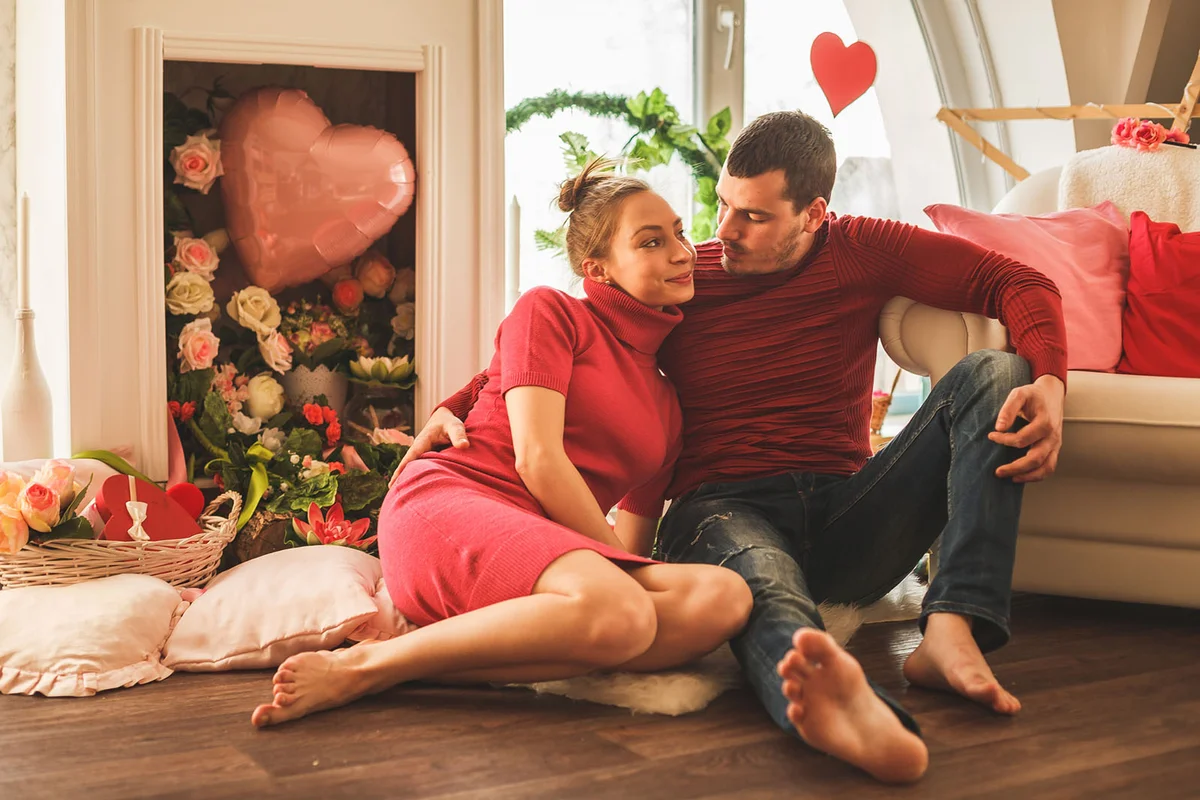 Couple romancing together on Valentine's day