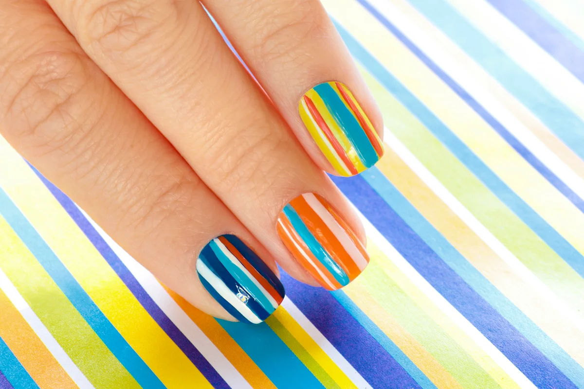 Multi-colored manicure on short nails