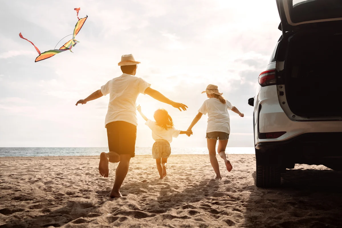 Happy Family with car travel road trip