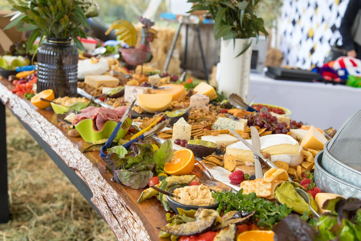 Large table covered in a selection of appetizers