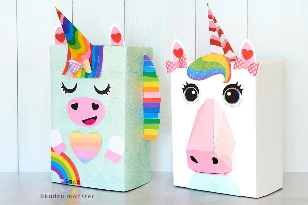Unicorn Valentine Box Printable Decor Kit 3D rainbow horn