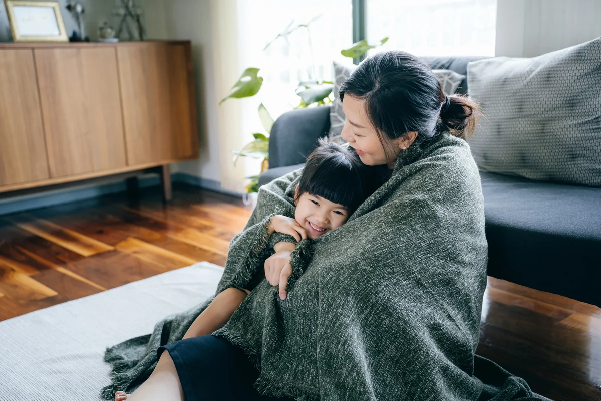 comfy mom and daughter