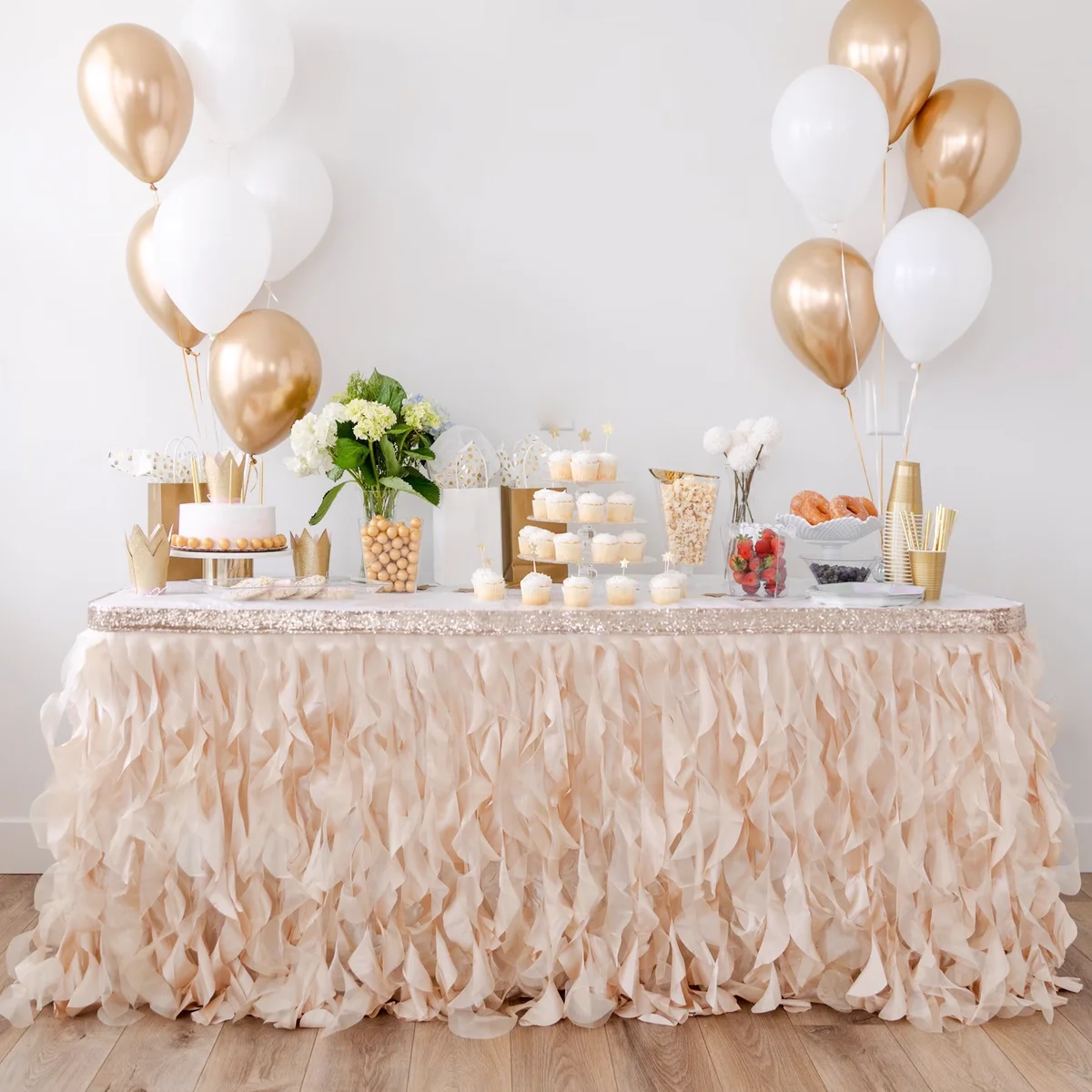 Champagne Gold Table Skirt with Double Layer Organza