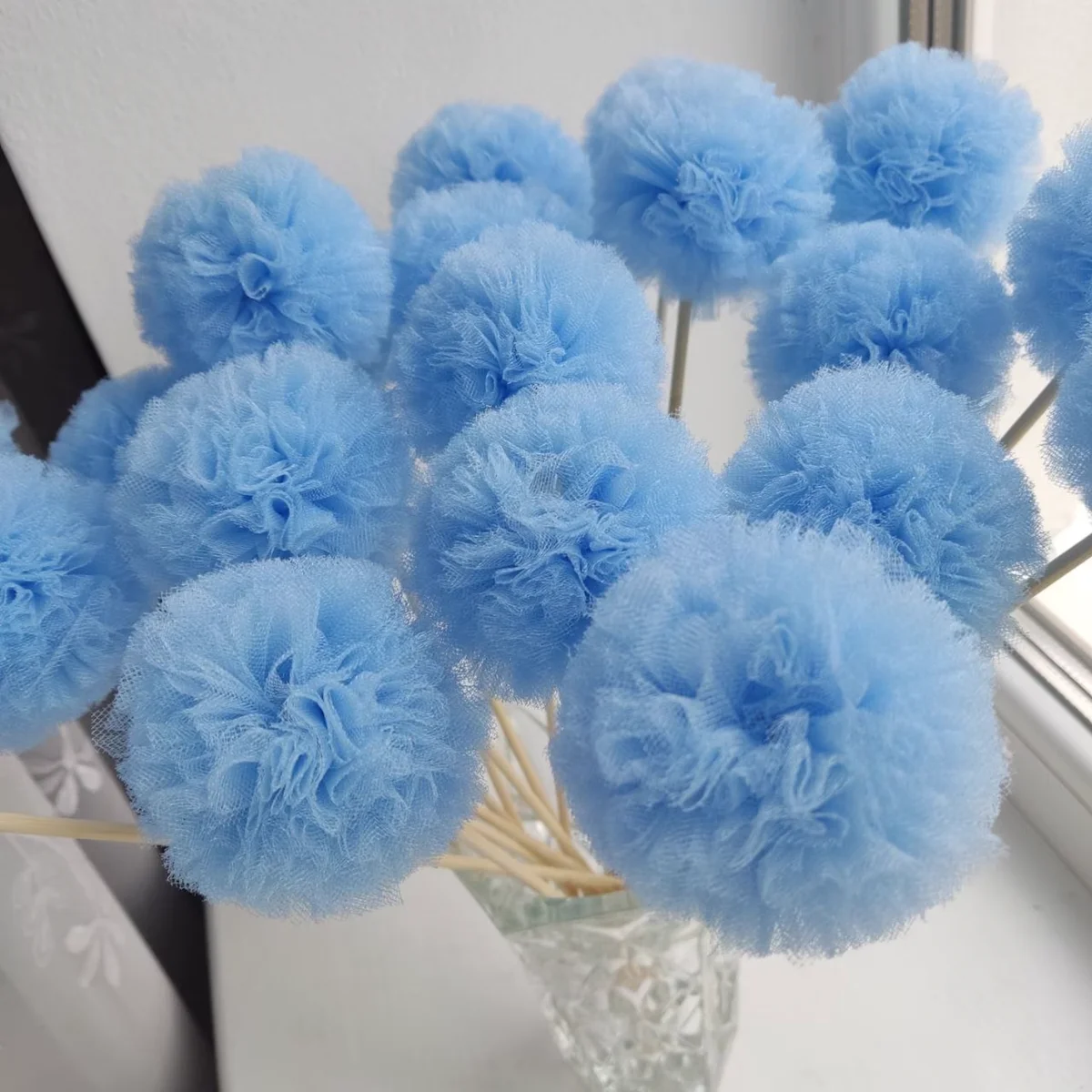 Light blue tulle pom pom bouquet Pompom