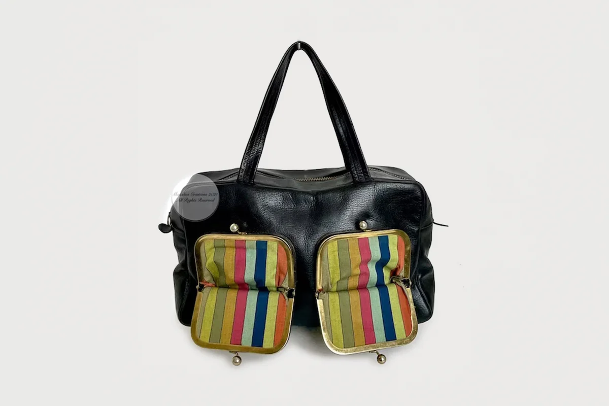 Vintage Bonnie Cashin for Coach Bag Double Pocket Duffel Rare Black Leather 1960s