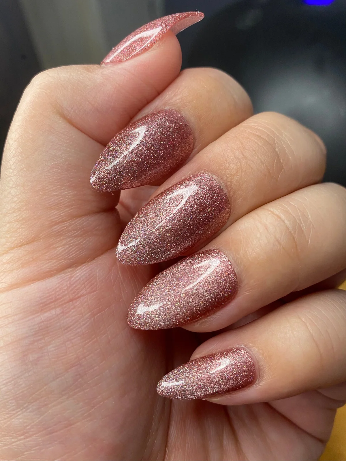 Rose gold pinky velvet crystal press on nails