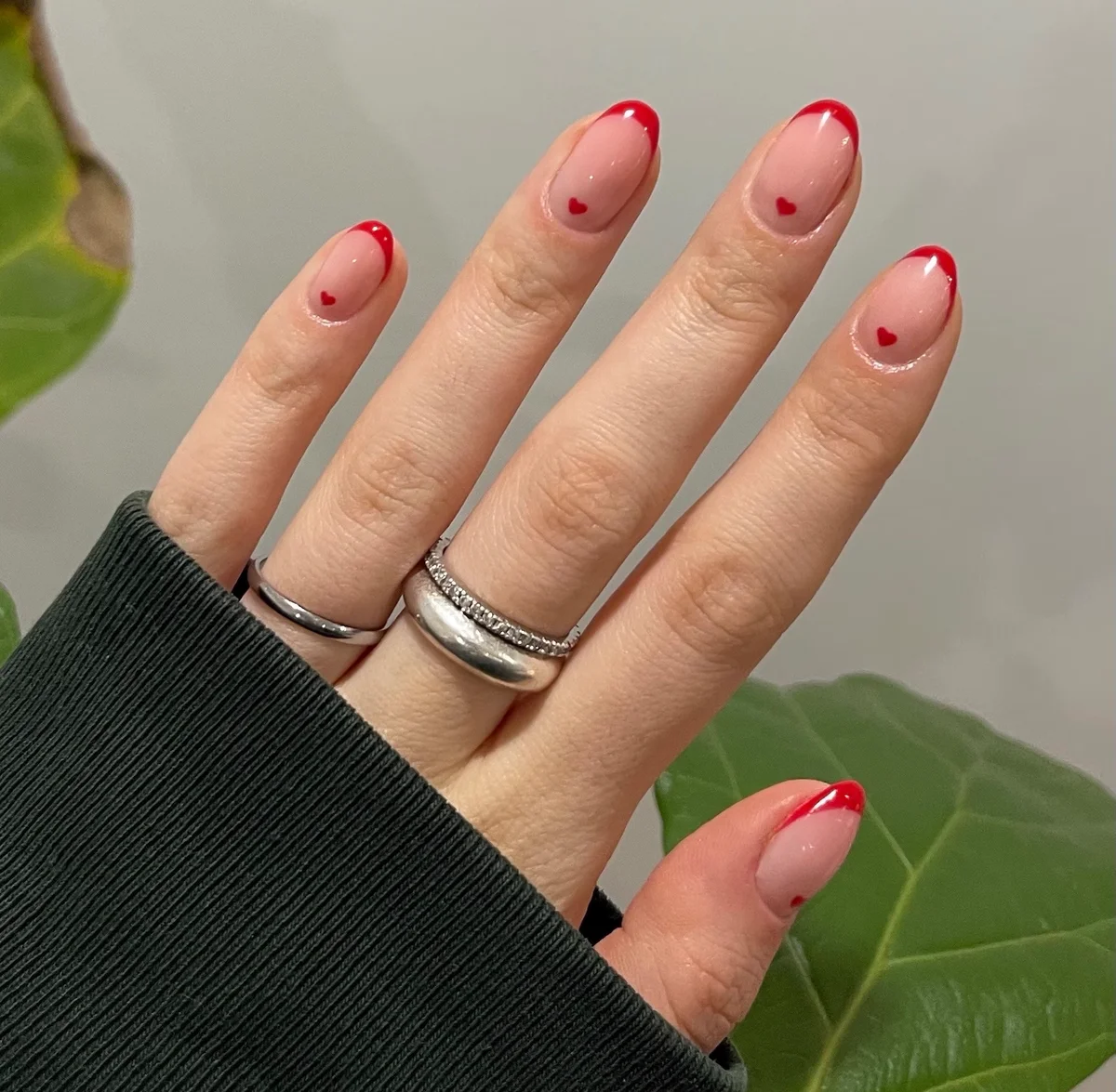 Red French Tip Heart Valentine Gel Press On Nail